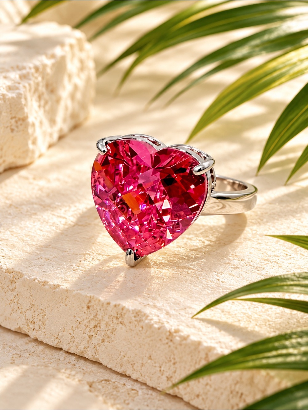 🆕😍Heart-Cut Cubic Pink sterlimg Silber Ring
